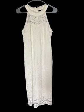 Allegra K White Lace Halter-Neck Midi Dress